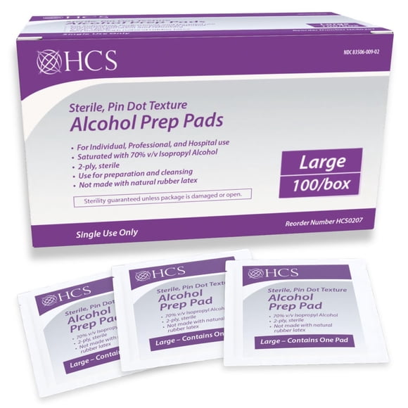 Almohadillas de preparación para alcohol HCS Large con 70% de alcohol isopropílico (100 unidades por