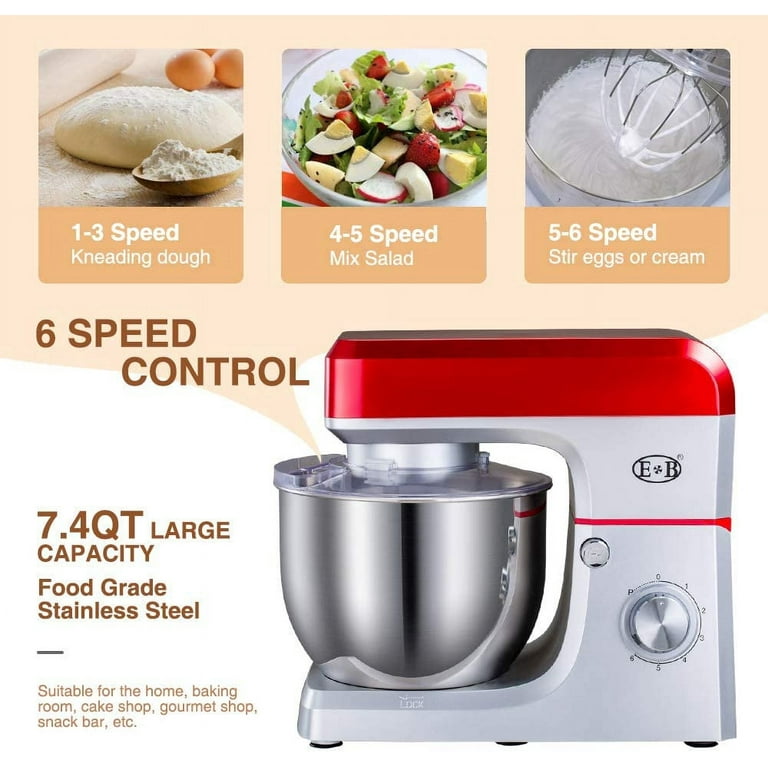 Stand Mixer, Cake Dough Baking Electric Mixer Lower Noise with 7L Bowl,  Food Mixing Machine Kitchen Standing Mixers 6 Speed Setting 110V Home Bread  Maker With Dough Hook Wire Whip Beater 7.4QT 