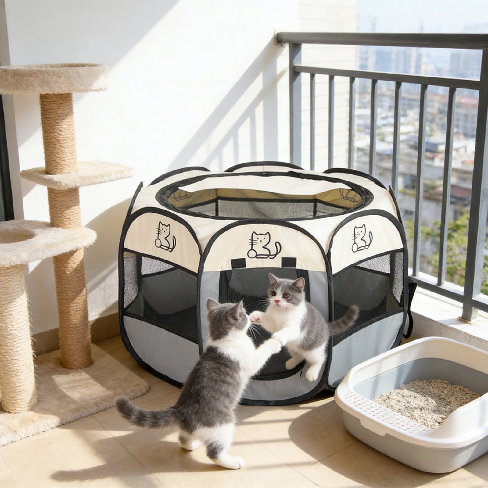 Dog Cat Playpen, Enclosed Foldable Pet Tent, Portable Puppy Pet Crate Indoor for Small Dogs Cats Rabbits, Foldable Dog Cage Enclosure for Outdoor, Dogs Tent Kennel with Carrying Case