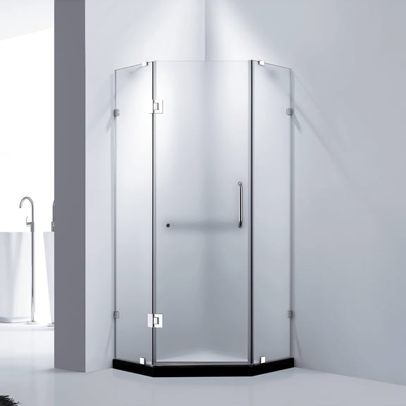 Dreamwerks 36 in. W x 79 in. H Frameless Neo-Angle Shower Enclosure with Frosted Glass in Chrome