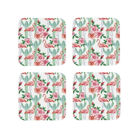 

Drink Coasters Set of 4 flamingo flower Leather Coasters for Coffee Table Protector Heat Resistant Cute Coasters for Home Decor Housewarming Gifts Bar Kitchen 4 Inch Square