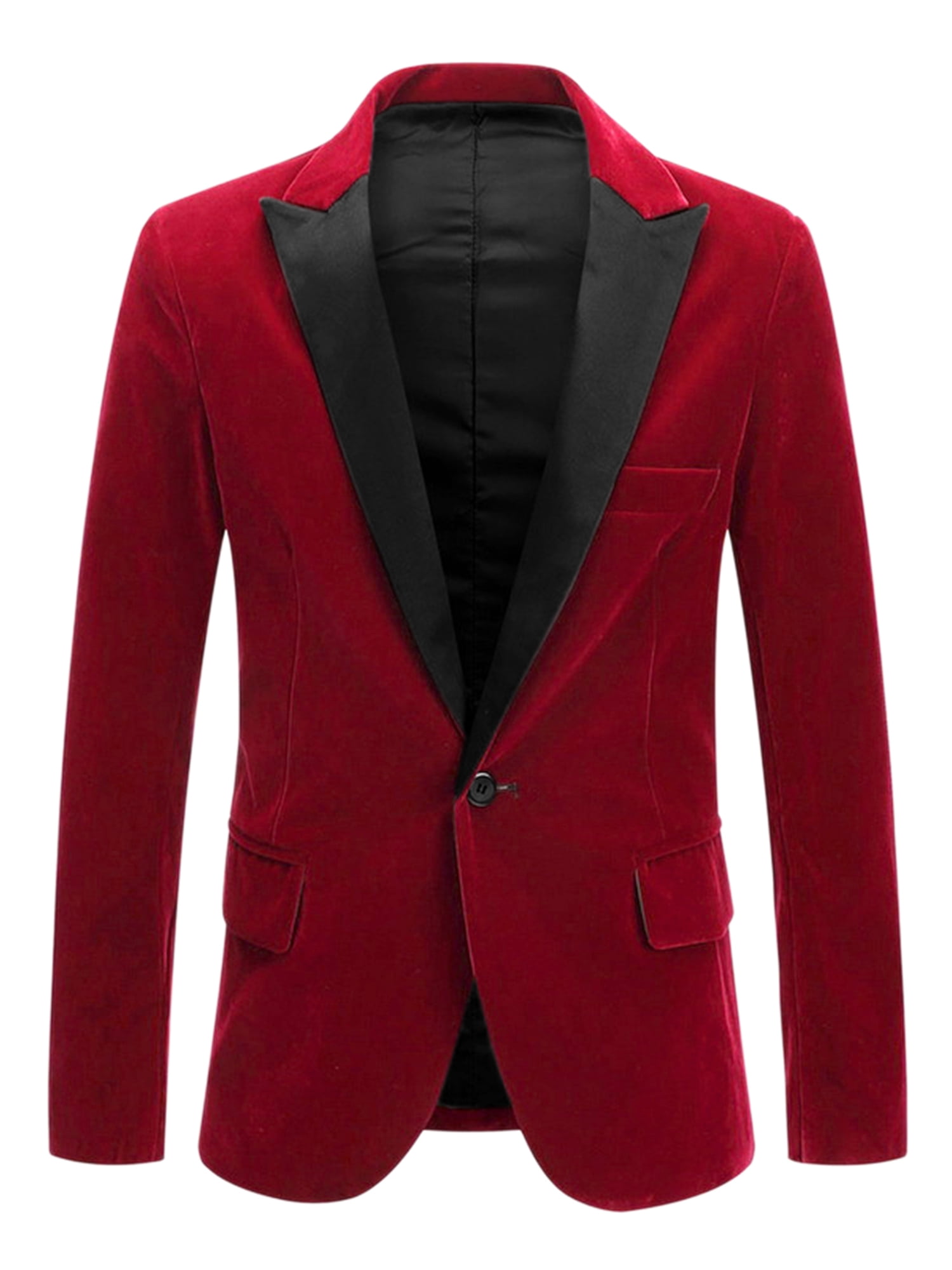 Unique Bargains Men's Velvet Blazer One Button Party Prom Tuxedo Dinner Suit Jacket XL Red