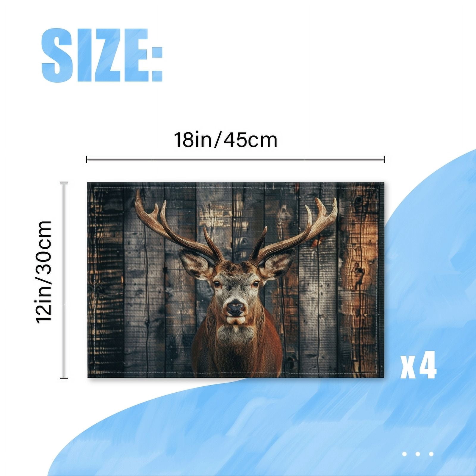BaHomeck placemats Set of 4 rectangle Linen Cotton Placemats for Dining Table Washable Heat Resistant,18*12inch,Photograph Of Deer With Impressive Antlers Against Old Wooden Wall