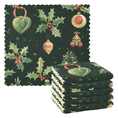 

Christmas Trees Leaves Green Kitchen Towels 6 Pcs Dish Towels Absorbent Soft Quick Dry Towel Dish Rags for Washing Dishes