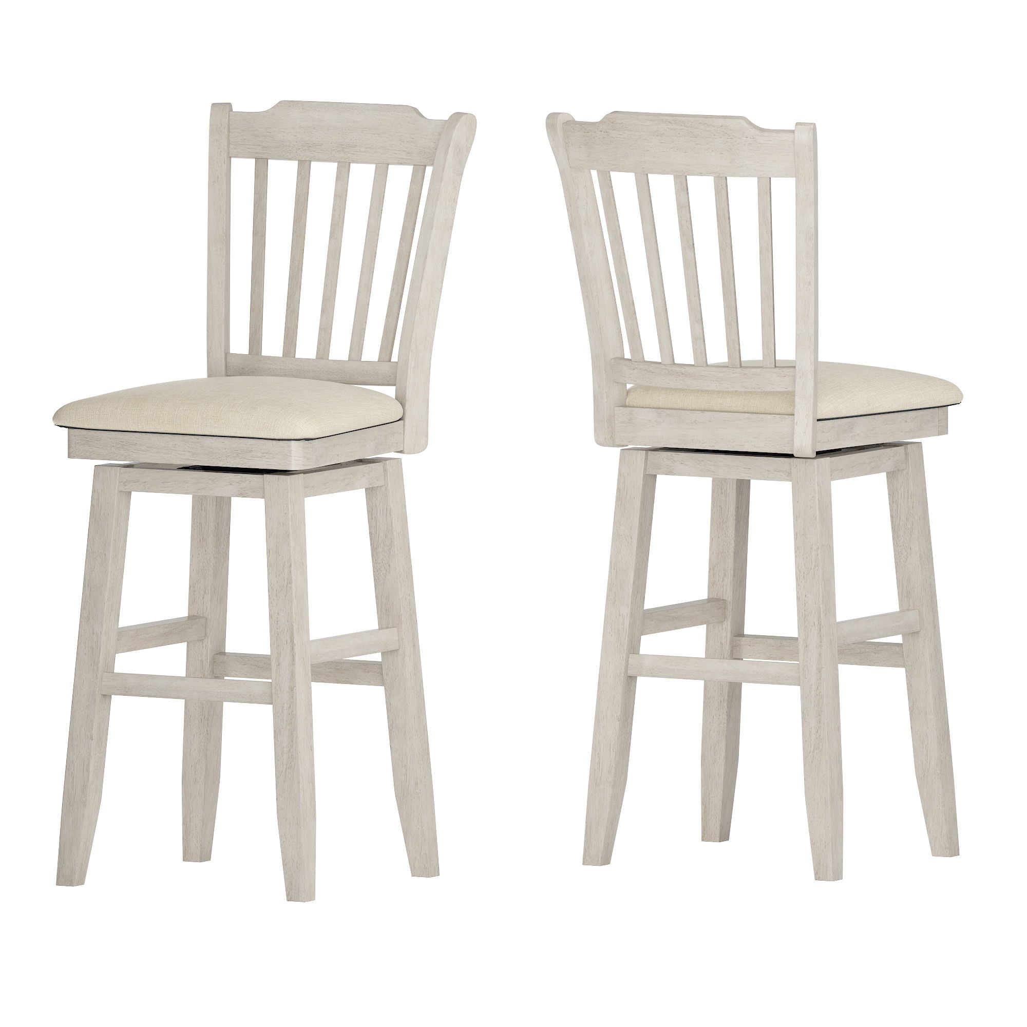 Weston Home Sheena Slat Back Bar Height Wood Swivel Stool, Antique White