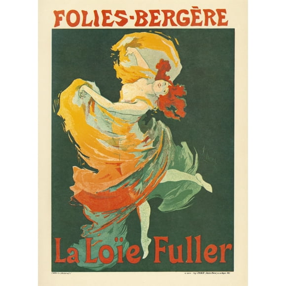 Folies Bergere, 1893. Affiche Française pour Loie Fuller aux Folies Berg12res, In Paris, France. Lithographie de Jules Ch_Ret, 1893. Affiche Imprimée par (24 x 36)