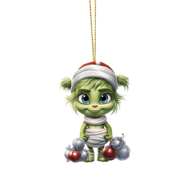 Adornos para árbol de Navidad de Grinch, adornos navideños acrílicos de monstruos verdes, adornos colgantes planos de acrílico para árbol de Navidad, colgante impreso de doble cara para árbol/coche/mo
