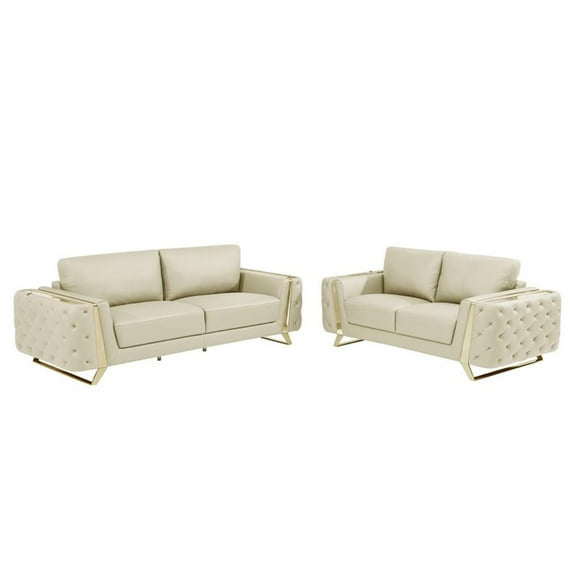 Pemberly Row Modern Genuine Italian Leather Upholstered Sofa Set