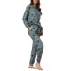 thumbnail image 4 of Conjunto de pijama de manga larga para mujer INSPIRE CHIC, sudadera de punto con estampado de estrellas, 2 piezas, ropa de dormir XL gris, 4 of 6