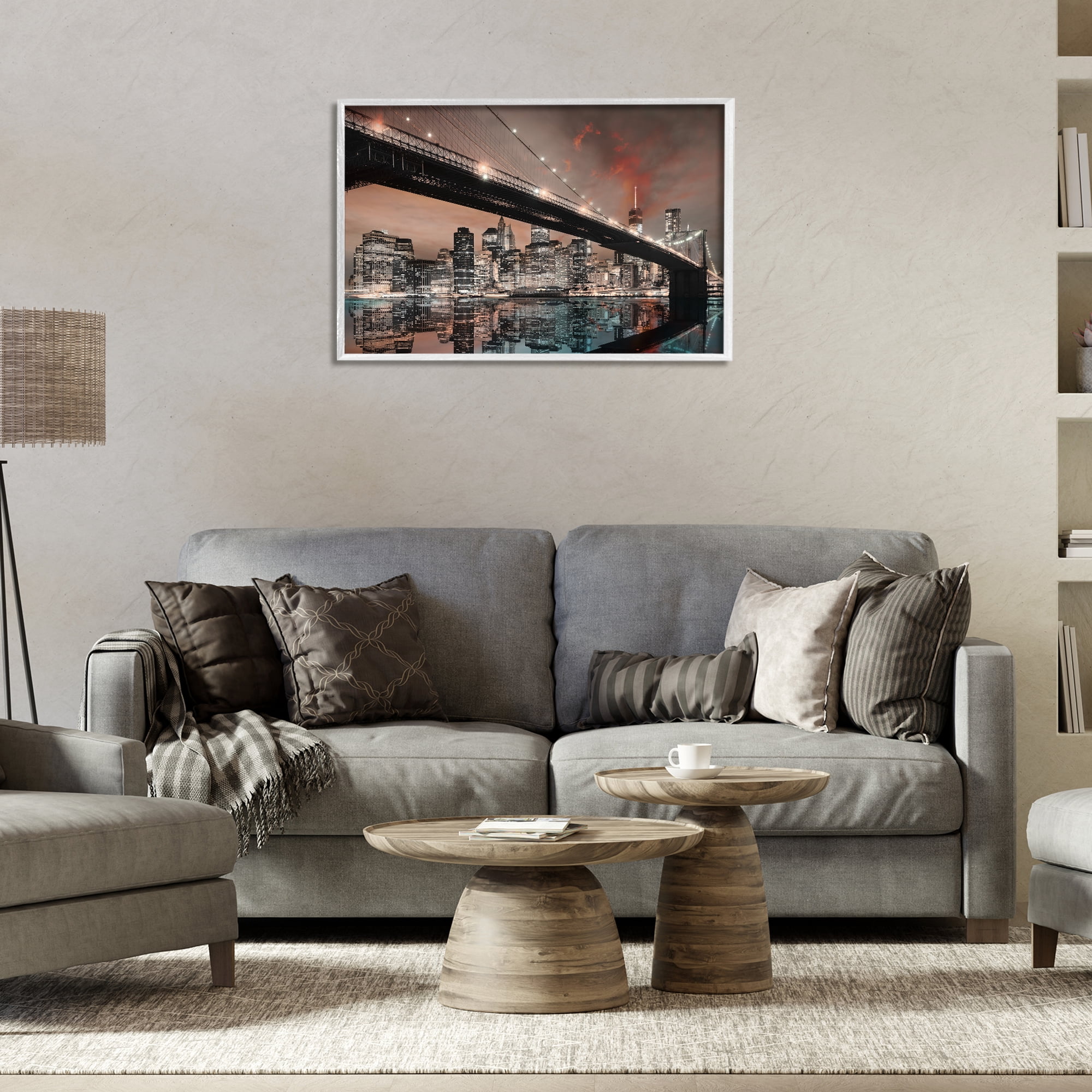 Stupell Industries Bridge Cityscape View Scenery Photography White Framed Art Print Wall Art, 30 x 20