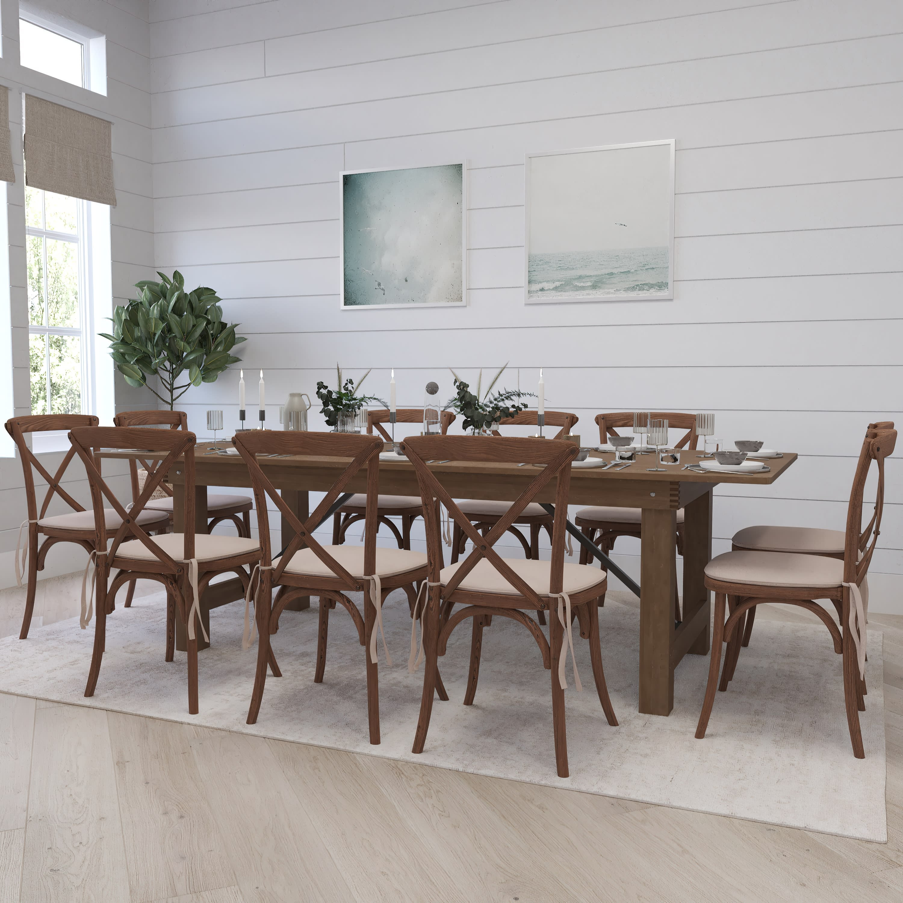 Merrick Lane 11 Piece Dining Table Set, 8' x 40" Farmhouse Folding