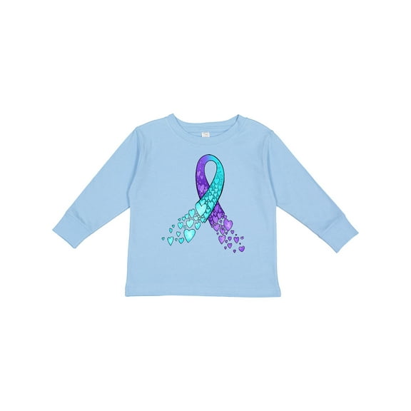 Inktastic Suicide Prevention Ribbon with Blue and Purple Hearts Boys or Girls Long Sleeve Toddler T-Shirt