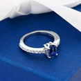 thumbnail image 4 of Gem Stone King 1.33 Ct Oval 7x5mm Blue Created Sapphire and Created Sapphire 925 Silver Ring, 4 of 5