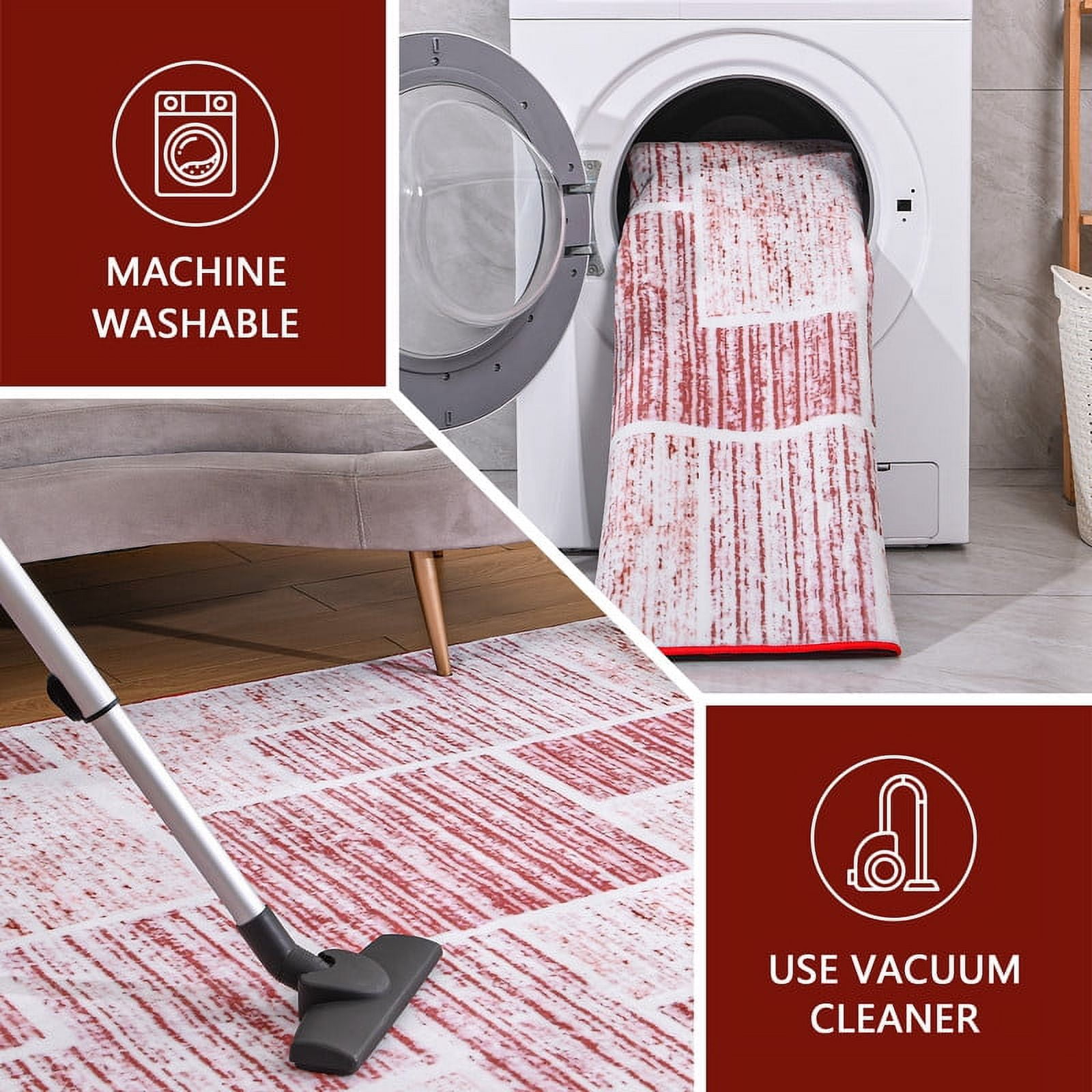 Junovo Washable Upgrade Area Rug Super Soft Rugs with Non-Slip Backing, for Living Room/Bedroom,6'x9',Red
