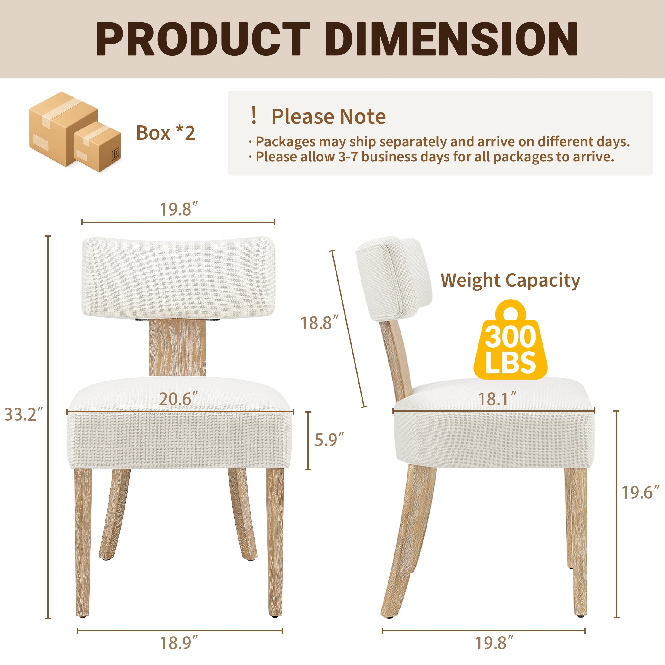TrumanPick Mid Century Modern Dining Chairs Set of 6, Beige Upholstered Farmhouse Dining Room Chairs with Curved Backrest & Thick Cushion, Solid Wood Legs for Kitchen, Restaurant