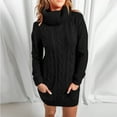 thumbnail image 4 of biudgviw Sweater Dresses for Women Winter Knitted High Neck Mini Dress Warm Lounge Long Sleeve Pullover Tops Dress with Pockets, 4 of 7