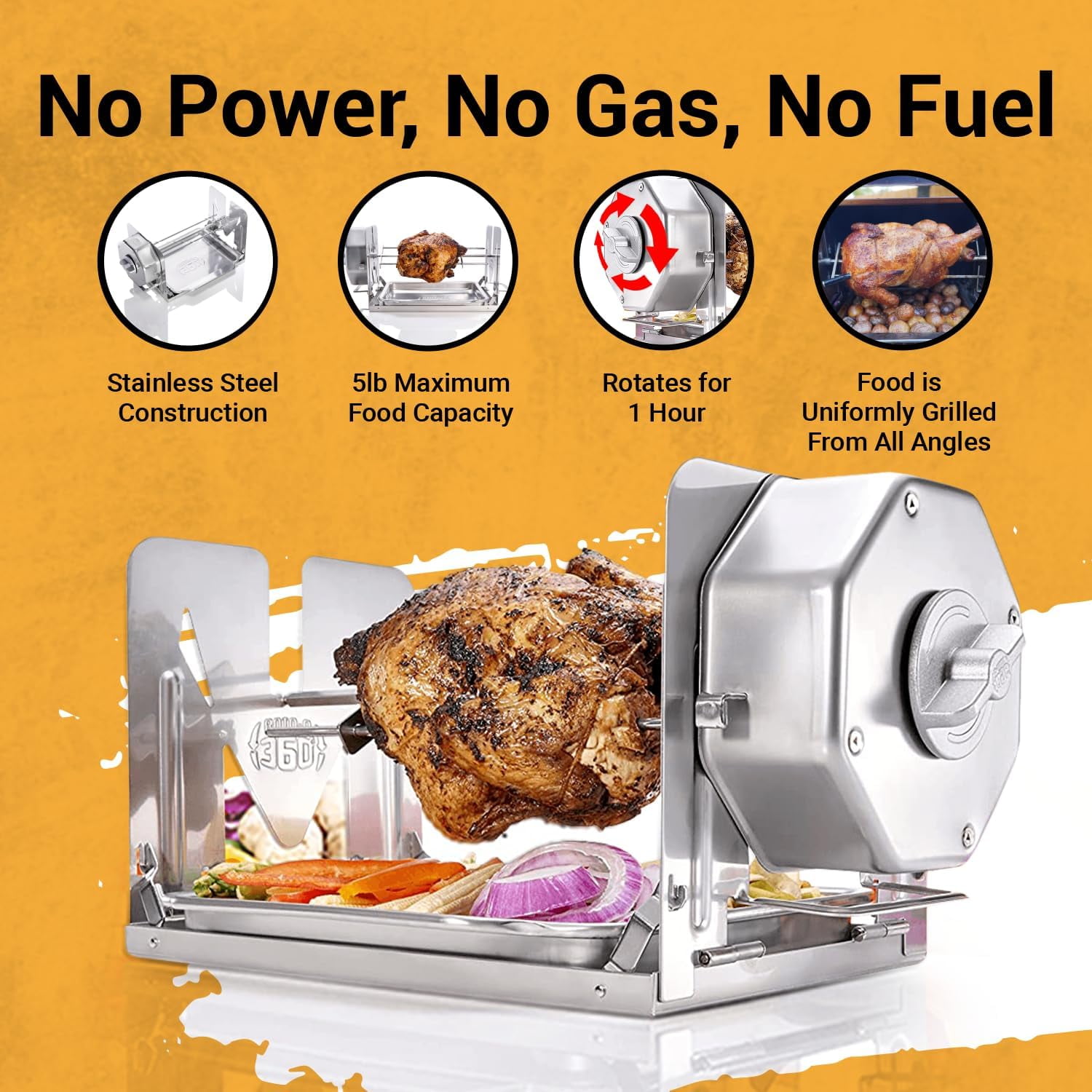 ROTO-Q 360 Cordless Stainless Steel Rotisserie Kit - Non