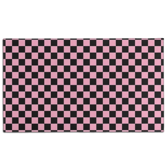 Black and Pink Checkerboard Pattern Door Rugs,Washable Non Slip Door Mats Indoor,Decorative Door Mats,Entry Mat Indoor for Entrance,Bedroom,Kitchen,Bathroom,17"x30"