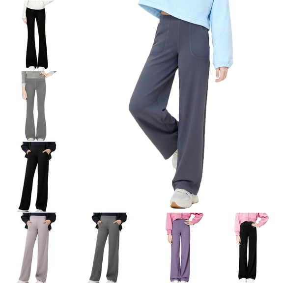 Babcutegg Kid Girls Yoga Pants Side Pockets Slim Fit Athletic Wear Elastic Waist Soild Color Spring and Summer Sport Clothes for Girls Gray Size 6-7