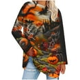 thumbnail image 2 of Jsaierl Halloween Shirts for Women Cute Pumpkin Ghost Print Tees Going Out Round Neck T-shirt Long Sleeve Holiday Blouse Tops Halloween Costumes, 2 of 4
