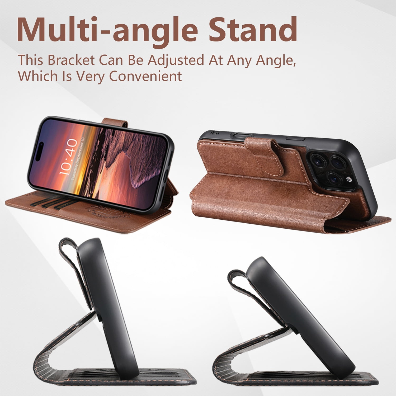 for iPhone 14 Pro Max Detachable Wallet Case, PU Leather Magnetic Cover Support Wireless Charging & Magnetic Car Mount, Card Slots Holder, Flip Stand, Folio Full Body Protective Phone Shell, Brown