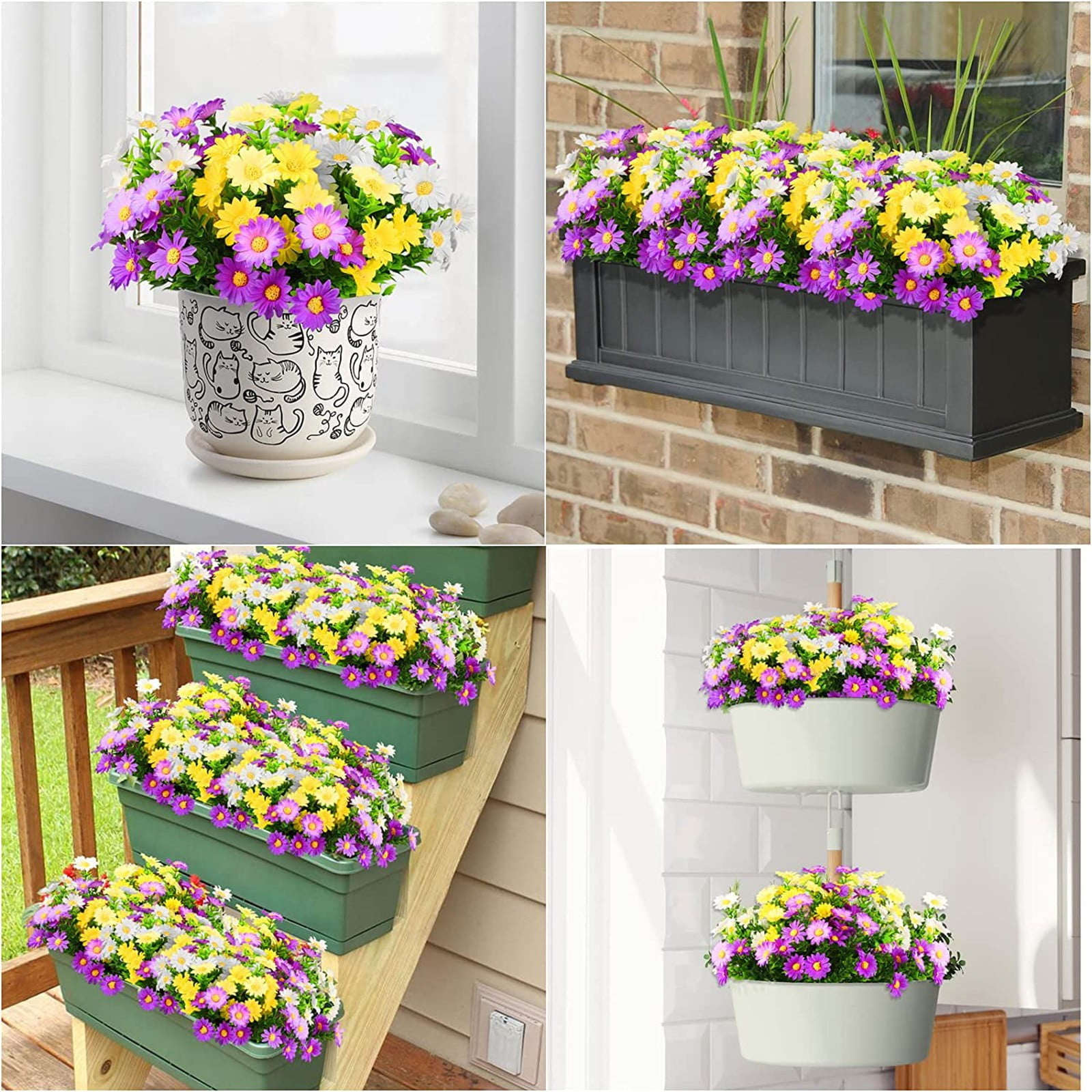 witspace Artificial Plants for Outdoors 6 Bundles Artificial Daisies Flowers Silk Cemetery Flower Daisy Plastic Memorial Bouquet for Hanging Window Box Home Table Centerpieces Decor