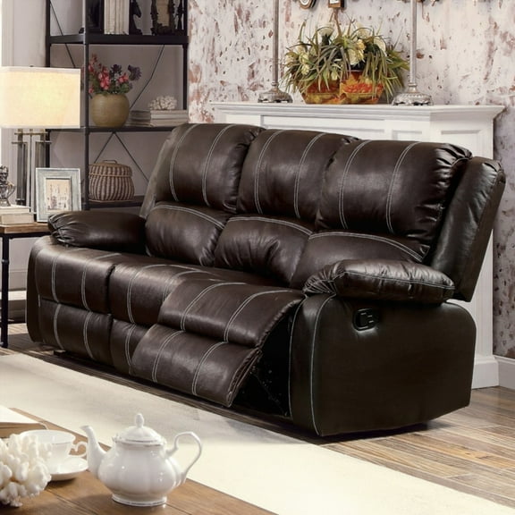 The Brown Synthetic Leather Recliner Sofa by Zuriel with Tight Cushions