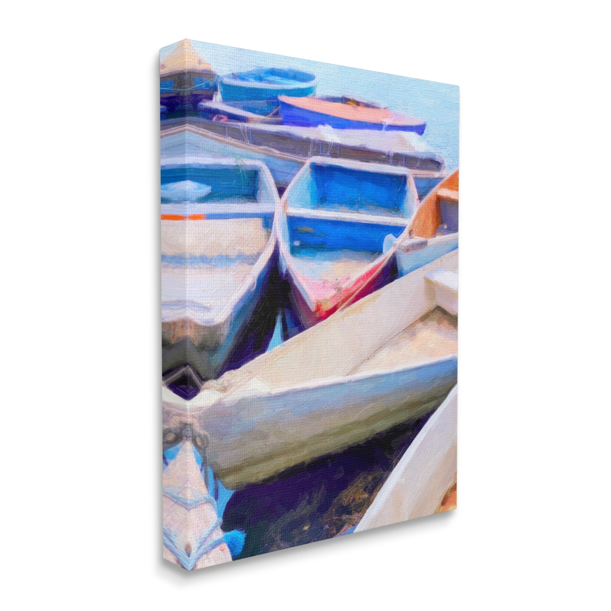 Stupell Industries Rowboats at Dock Painting Transportation Painting Gallery Wrapped Canvas Print Wall Art, 36 x 48