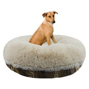 Bessie and Barnie Signature Blondie / Wild Kingdom Luxury Shag Extra Plush Faux Fur Bagel Pet/ Dog Bed
