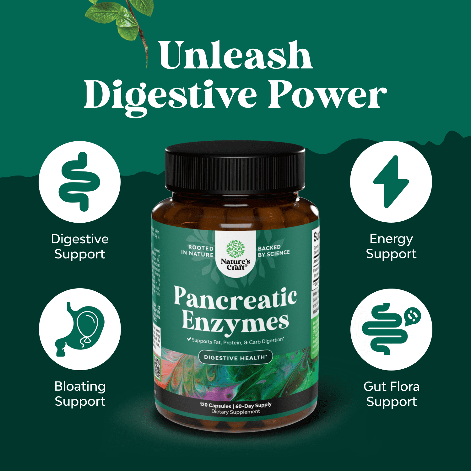 Natures Craft Pancreatin Digestive Enzymes Supplement for Gut and Digestive Health, 120 Capsules