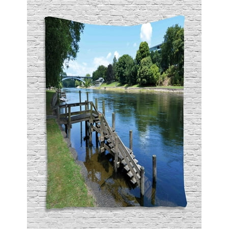 Hilton Bedroom (Outdoor Tapestry, Waikato River Hamilton City New Zealand Holiday Destination Travel Landmark, Wall Hanging for Bedroom Living Room Dorm Decor, 40W X 60L Inches, Green Blue Grey, by)