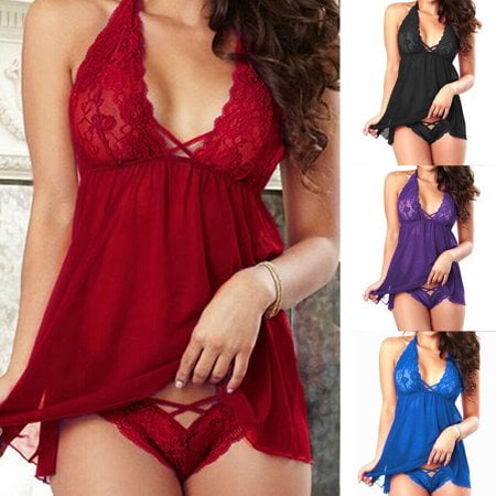 

Babibeauty Sexy Lingerie Lace Dress Babydoll Women Underwear Nightwear Sleepwear Plus Size