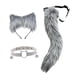thumbnail image 4 of 3 piezas de orejas y cola de animales para disfraz de fiesta elegante, orejas de peluche, diadema para el cabello para baile de graduación Gris, 4 of 9