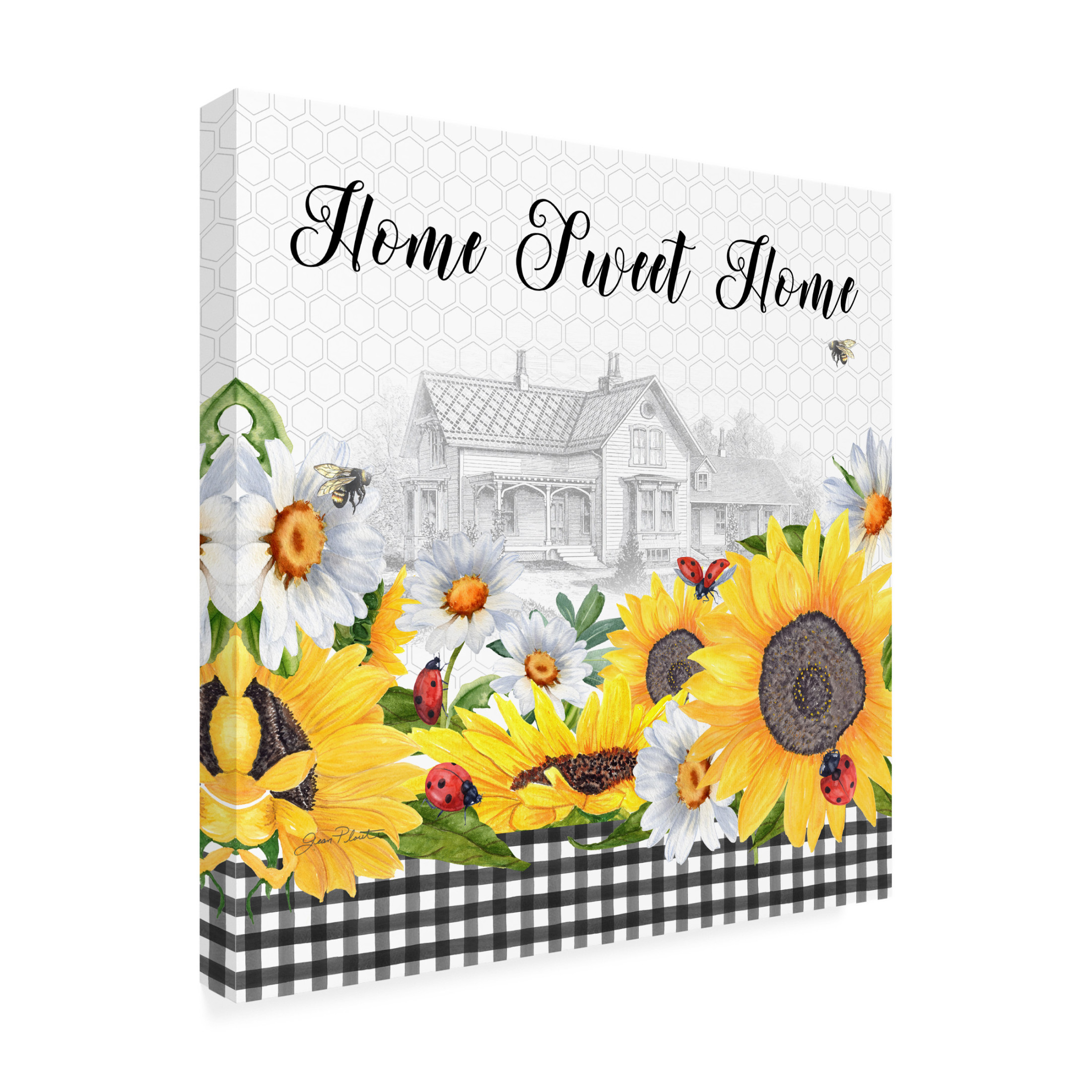 Canvas Wall Art - Jean Plout 'Sunflowers and Lady Bugs 2' Wall Art for Living Room, Bedroom, or Office Décor by Trademark Fine Art - 35 x 35 Inches
