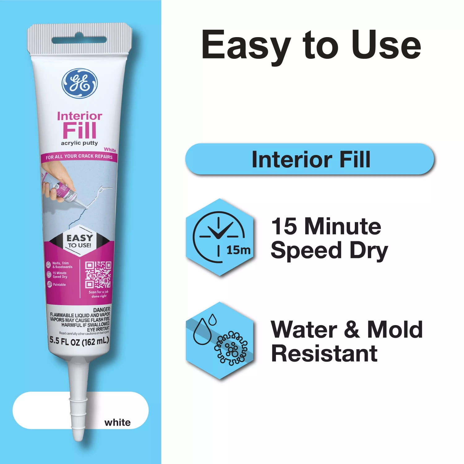 (8 pack) GE Interior Fill Wall Repair, Pack of 1, White 5.5 oz Tube