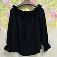 thumbnail image 3 of VIWORLD Women's Boho Off-Shoulder Long Sleeve Ruffle Blouse with Lantern Sleeves Vacation Date Night Top Black，M, 3 of 5