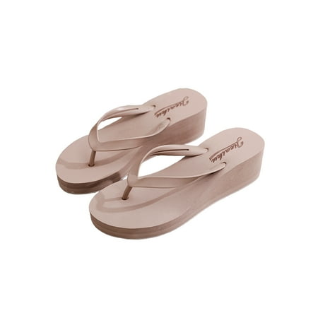 

UKAP Womens Flip Flops Summer Platform Sandal Wedge Thong Sandals Non-Slip Casual Shoes Ladies Slides Beach Comfort Slide Slippers Khaki 6.5