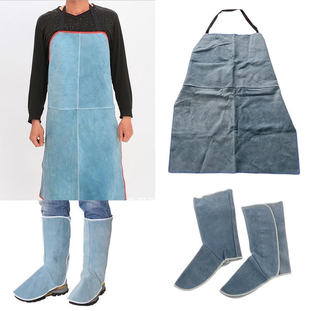 Delantal de material cuero para trabajo de soldadura - Delantal de babero resistente al calor y a las llamas viene de protectores de de solda Sharpla Spats de soldadura Delantal de soldadura