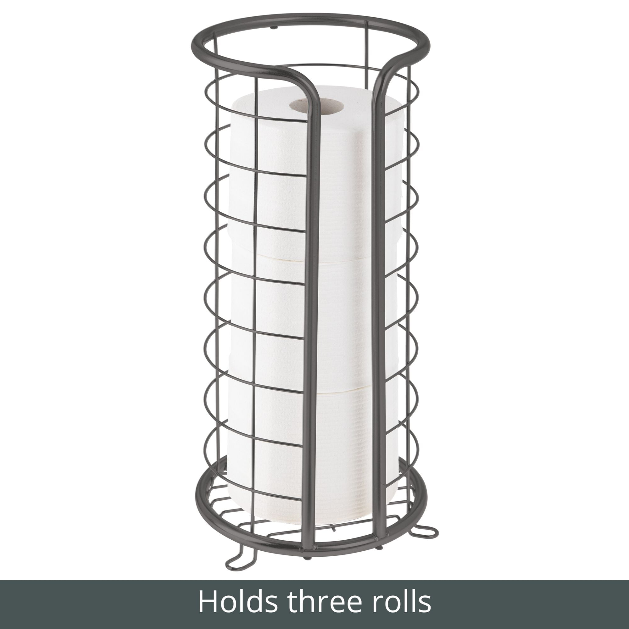 mDesign Metal Toilet Paper Holder Stand, Freestanding 3 Roll Reserve, Dark Gray