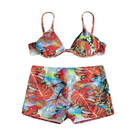 Blphud Sexy Bikini Set Bikini Top 2024 New Sexy Swimsuit Female Split Print Swimsuit Womens Bikini Swimsuits Women Sexy Swimwear Triangle Bikini Sets Red M