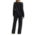 thumbnail image 4 of Women's 2 Piece Lounge Set Pleated Crewneck Top and Wide Leg Pants Relaxed Casual Fleece Travel Matching Outfit, 4 of 7