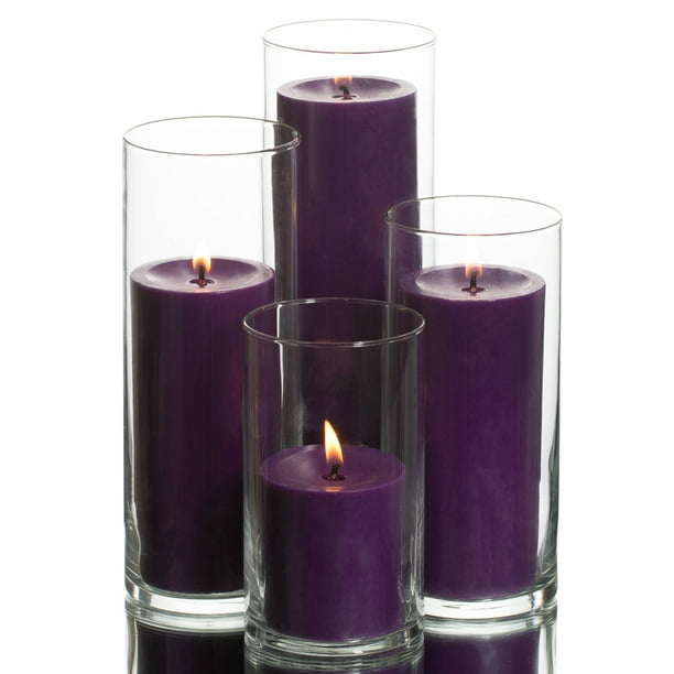Richland Pillar Purple Candles & Eastland Cylinder Holders Set of 4