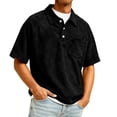 thumbnail image 2 of longantii Corduroy Shirts for Men Vintage 3/4 Zip Mock Neck Tops Comfortable Short Sleeve Pullovers Spring Athletic T Shirts Black M, 2 of 4