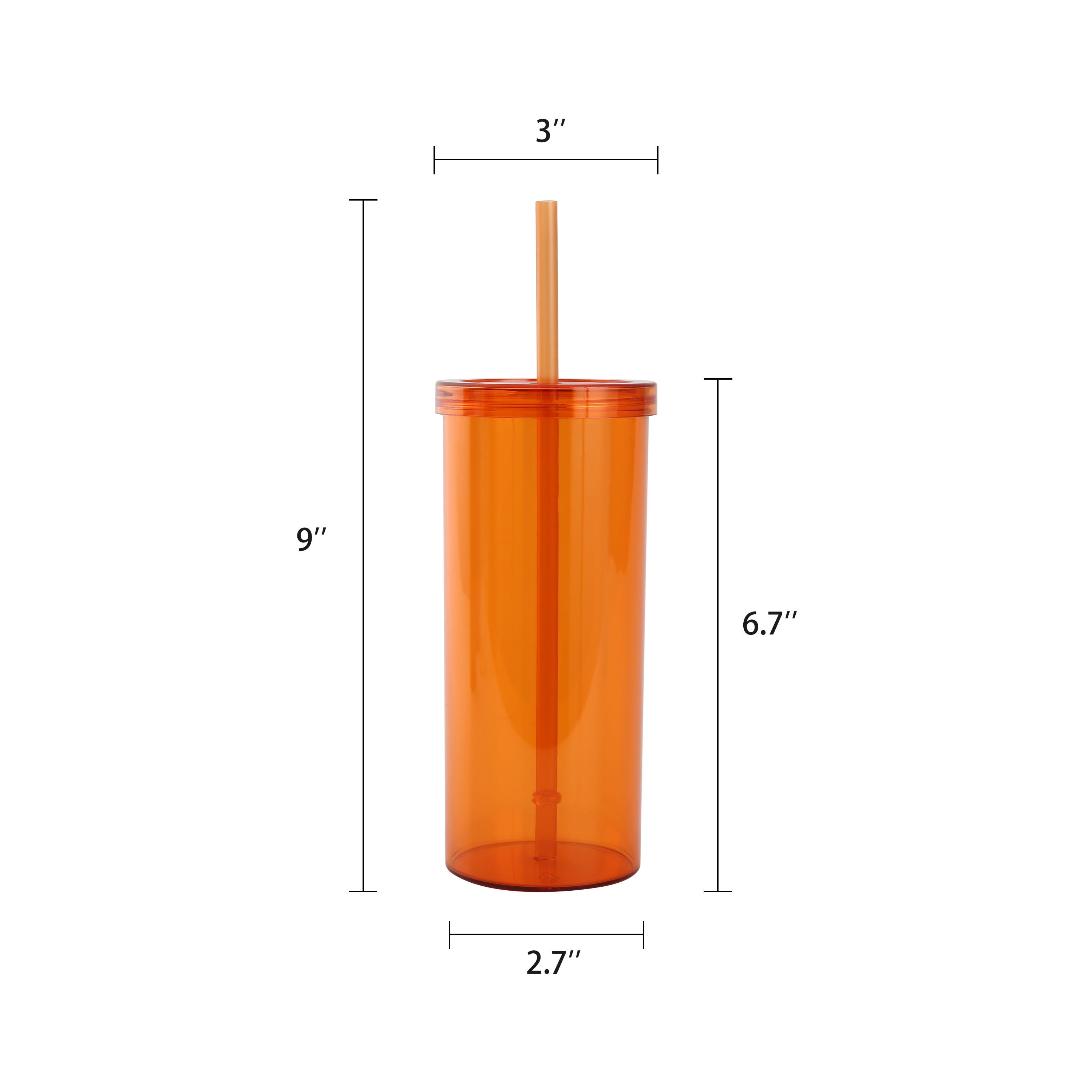 Mainstays Plastic 20oz Orange Tumbler with Screw Top Lid and Straw