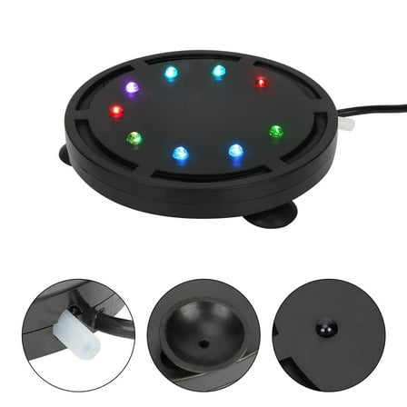 4.12 inch 9 LEDs Fish Tank Light, Submersible Bubble Stone, LED Air Stone Disk, Aquarium Decoration Accessories Bubbler Underwater Round Small Bubbles Lamp Without air Pump
