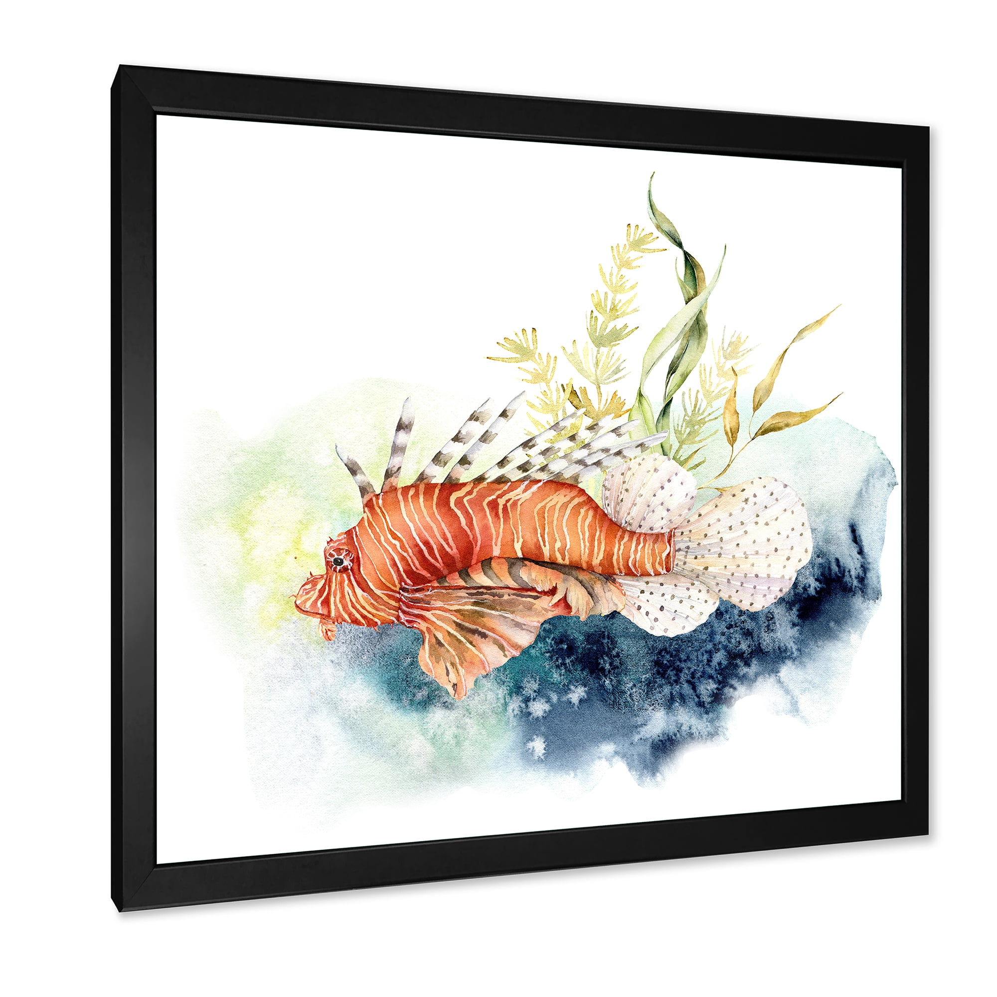 Designart 'Kelp and Lionfish With Coral Reef and Laminaria' Nautical & Coastal Framed Art Print