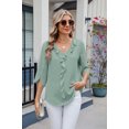 thumbnail image 3 of XCHQRTI Womens Chiffon Blouse Ruffle 3/4 Sleeve Tops Casual Solid Color V Nneck Tshirts, 3 of 8