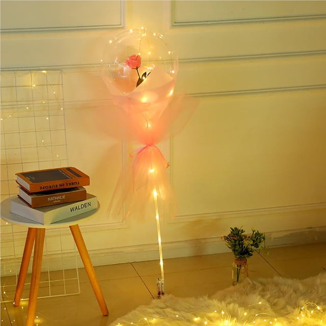 Billuyoard Globo luminoso LED, ramo de rosas, bola transparente, rosa para regalo de San Valentín, fiesta de cumpleaños, regalo de decoración de boda Kits de decoración para fiestas No.2 Billuyoard HA026511-02