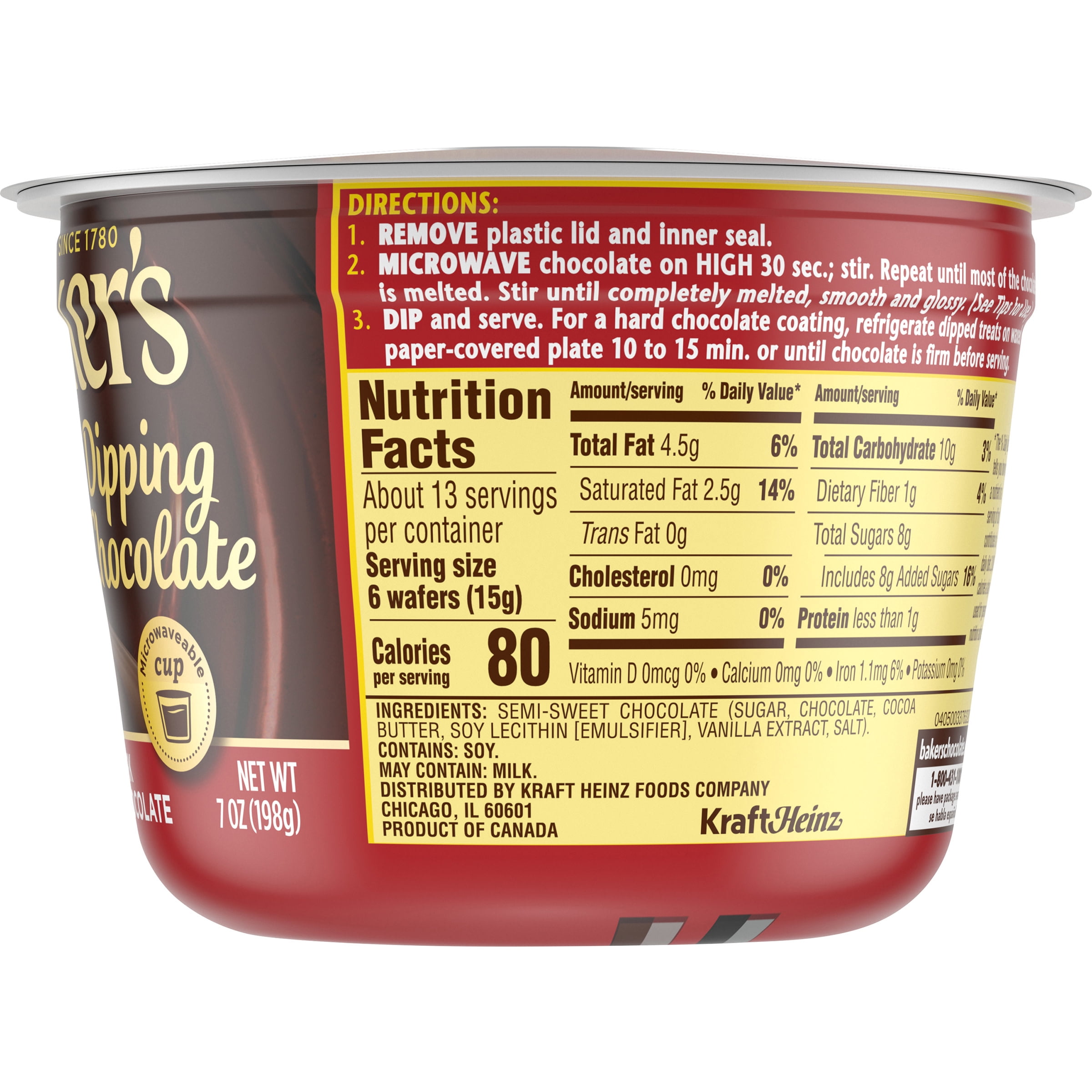 Baker's Real Dark Semi-Sweet Dipping Chocolate, 7 oz Cup