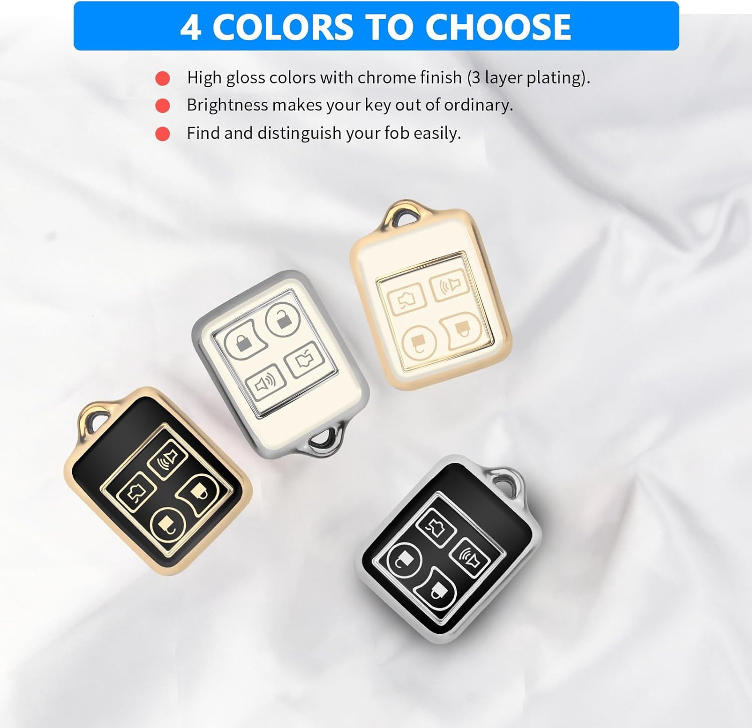 Key Fob Cover Compatible with Fit for Ford Mustang Focus Explorer Edge Taurus Lincoln Mercury Smart Car 4 Buttons Soft TPU Full Protector Keychain Case Holder Protector
